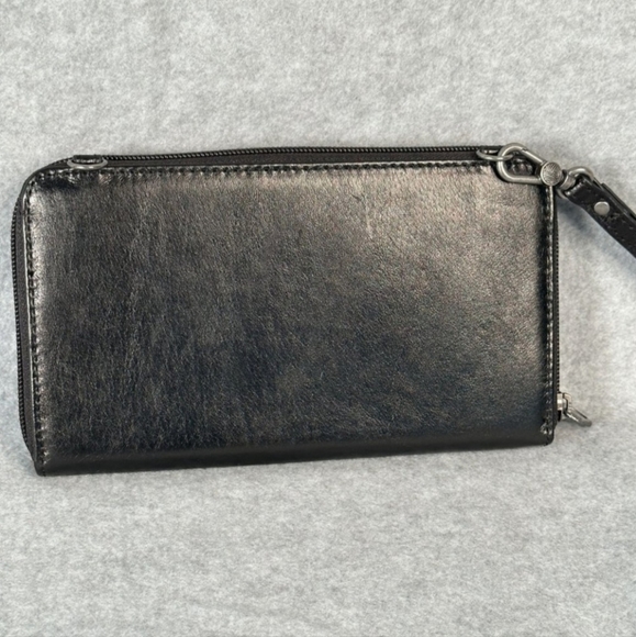 The Sak Black Leather Cell Phone Zip Around Wallet Crossbody Wristlet Clutch - Picture 8 of 12